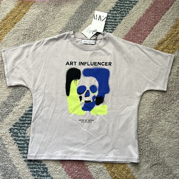 ZARA Kids | Light Mauve | Neon Skull T-Shirt - Picture 4 of 4